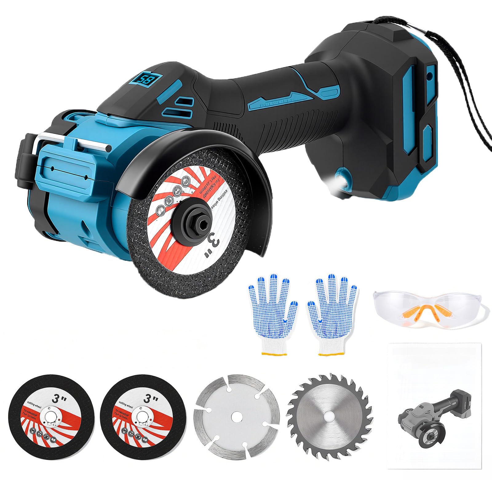 3"" Cordless Angle Grinder, Brushless Cut Off Tool Compatible with Mk 18V Battery, Max 20000RPM Mini Angle Grinder with 4PCS Discs, LED Light, for Metal, Wood, Tile and Plastic (No Battery)