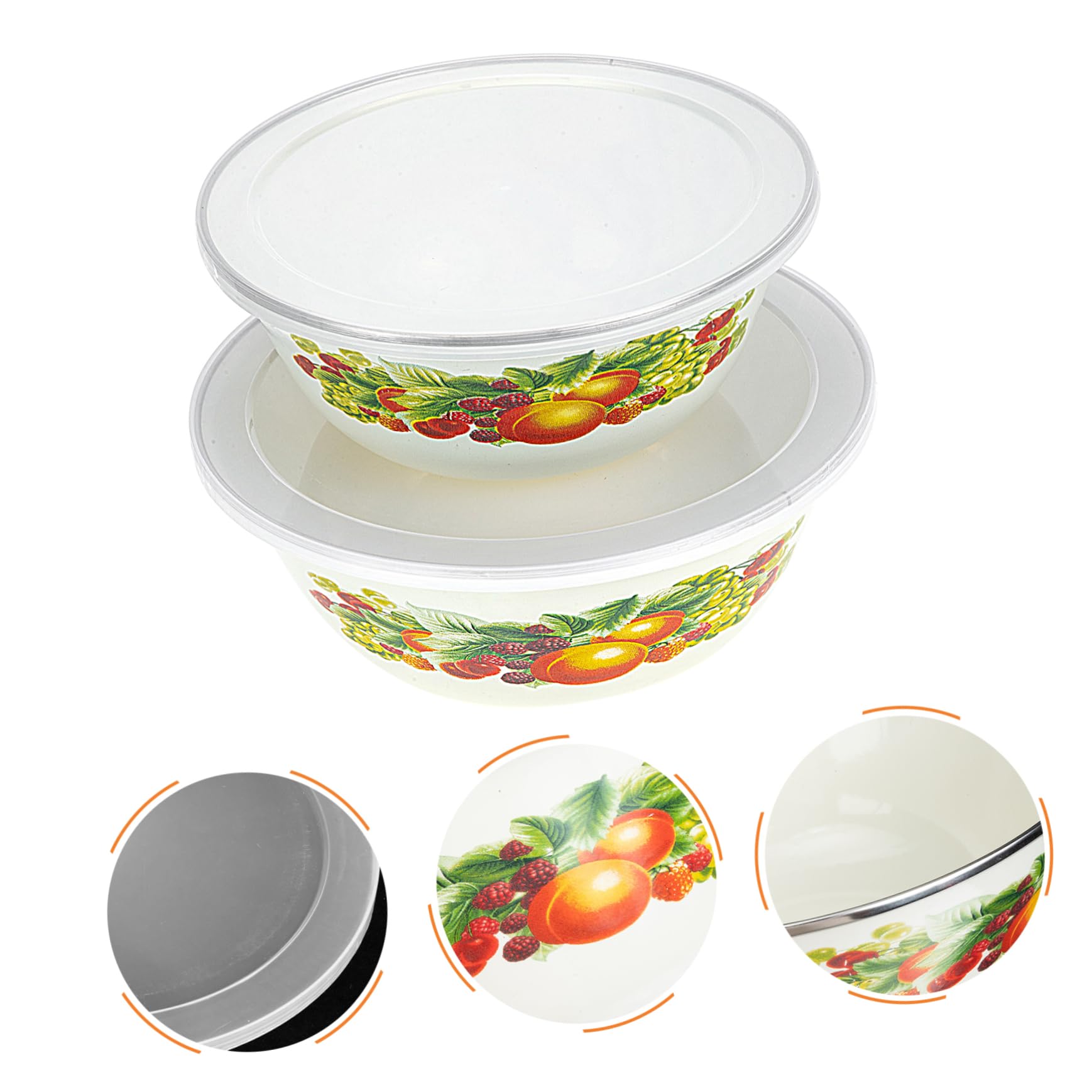 4 juegos de cuencos esmaltados con tapa, cuencos de acero inoxidable, cuencos para sopa con tapa, recipiente con tapa, esmaltado, lavabo, ensalada redonda, recipiente para pasta, recipiente de metal