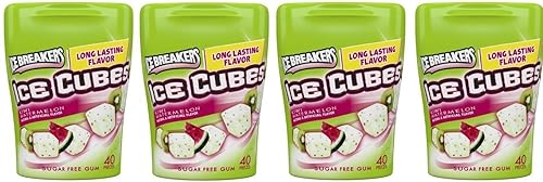Ice Breakers Ice Cubes - Goma de mascar sin azúcar, sandía kiwi, contenedor de 40 piezas, paquete de 4 unidades