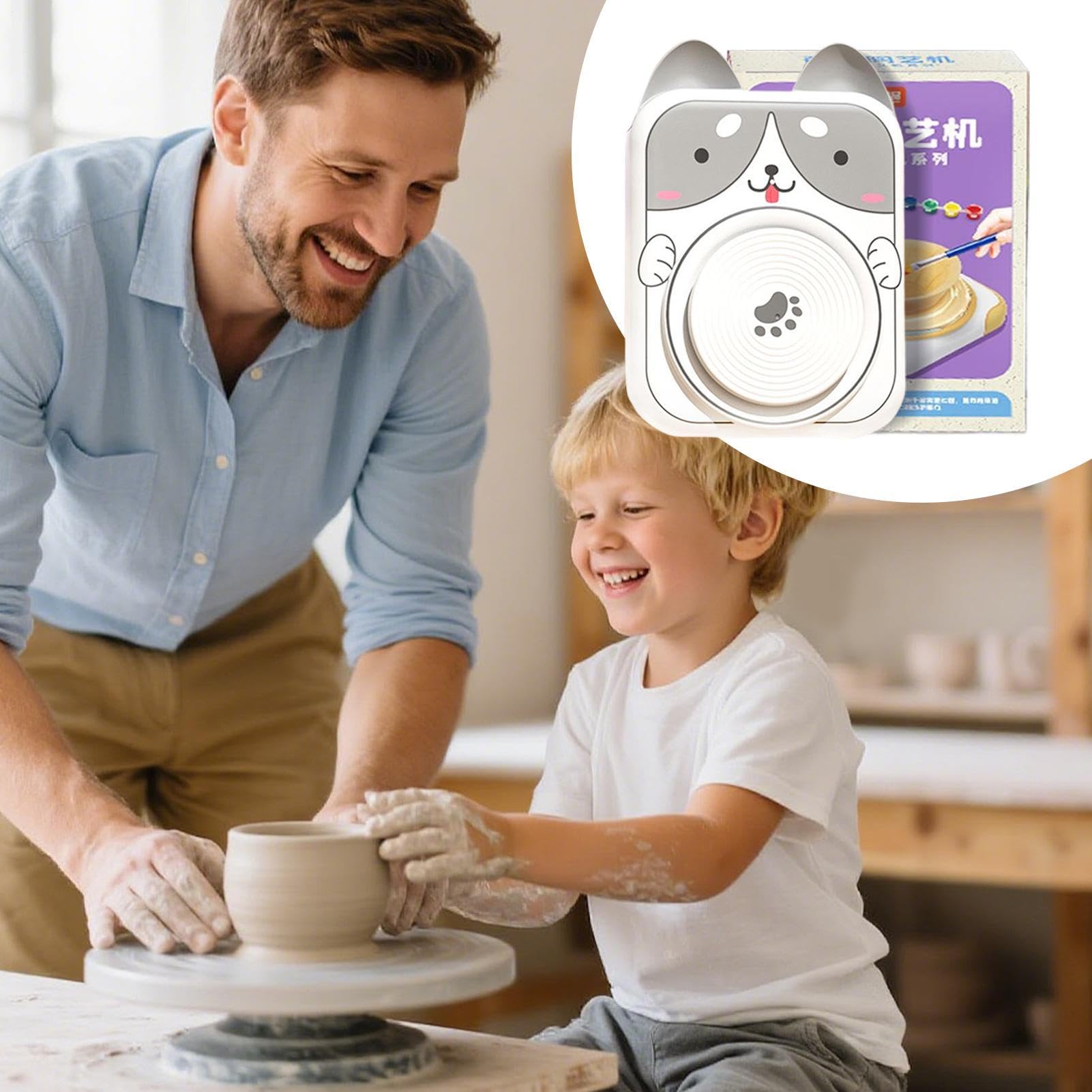 Töpferscheibe Für Kinder USB 5V DC Tierische Formen Trainingsrad | Elektrisches Kunstwerkzeug für Tonformung Modellierung Schnitzen Bemalen Basteln Modellieren