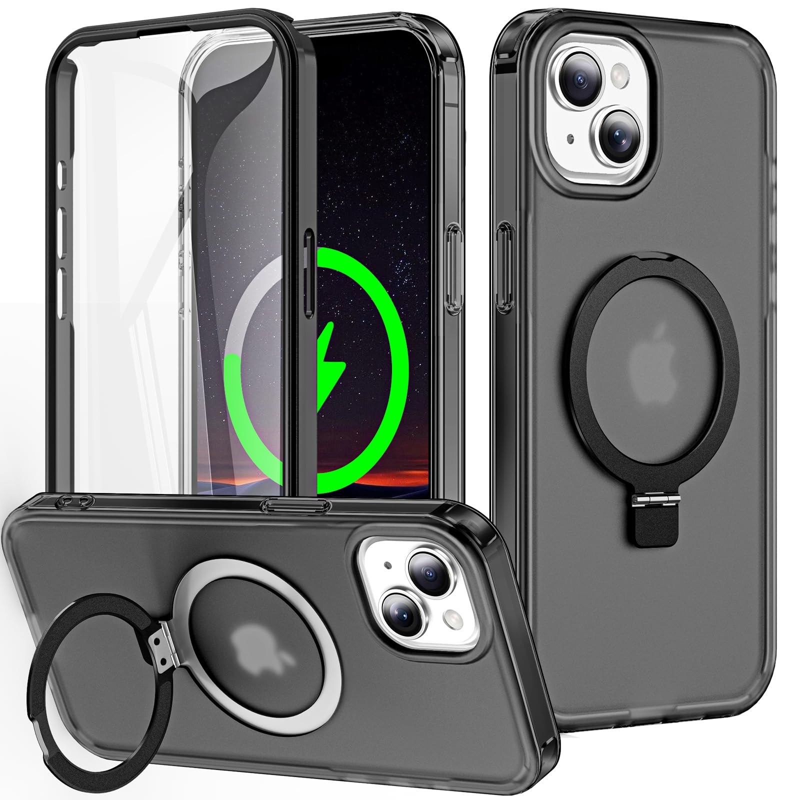 Turquiase for iPhone 15 Plus Full Body Shockproof Case with Magnetic Invisible Stand [Compatible with MagSafe] Built-in Screen Protector Military Drop