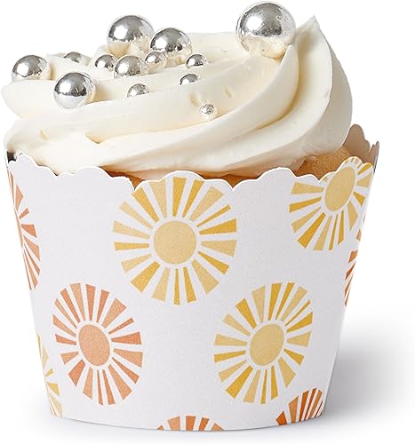 Big Dot of Happiness Envolturas retro para cupcakes para fiesta de sol, Here Comes The Son Boho Baby Shower Temático Decoración Favores Juego de 12