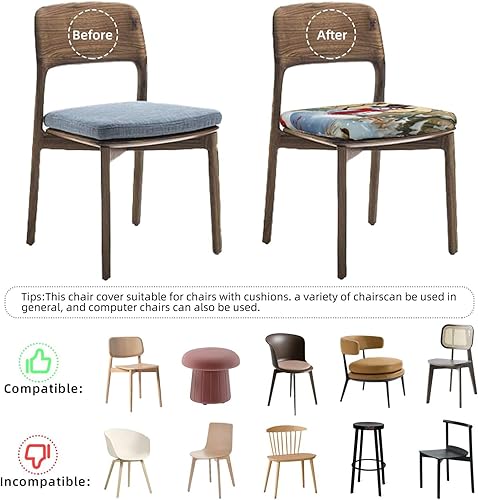 Miniatura 5 de Juego de 4 fundas de asiento extraíbles para silla de comedor, diseño de muñeco de nieve de invierno, fundas elásticas para silla de boda, protector