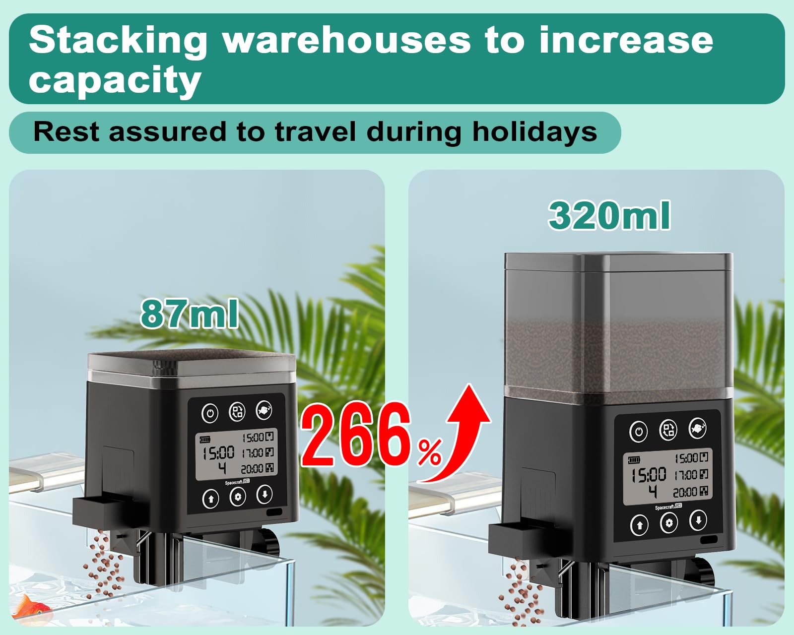 Automatic Fish Feeder for Aquarium, ZWJBSGY Three Precision Feed Funnels and A Fully Sealed, Moisture-Proof Design 320ml Large-Capacity Vacation Fish Feeder with Timer (Black) - image 3