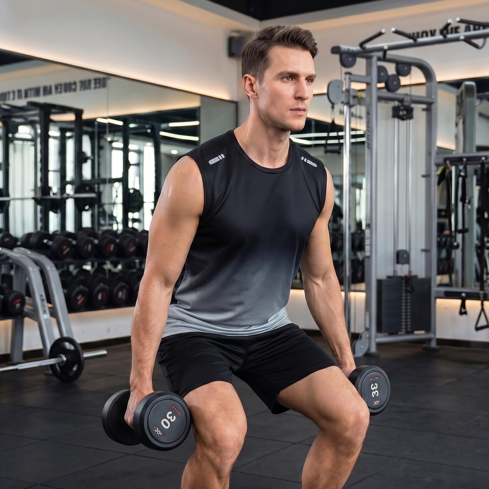 Débardeur Homme sans Manches Hommes Haut T-Shirt de Sport Respirante Extensible à Séchage Rapide Gym Maillot avec Bande Réfléchissante Gilet de Course pour Fitness Musculation Running