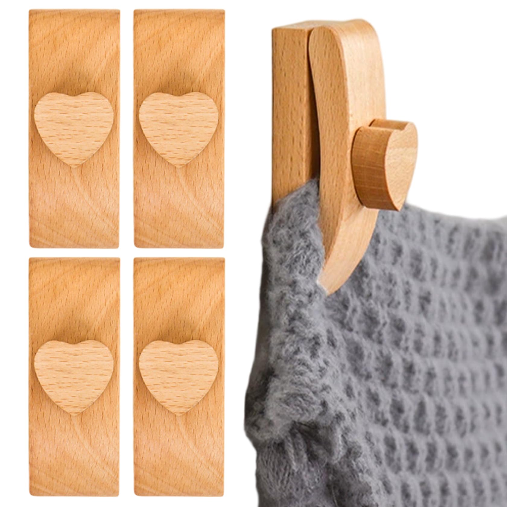 Comebachome Brown 4Pcs Tapestry Hangers, Heart Heavy Duty Blanket Hanger For Wall Display Adjustable Clamp Wooden Wall Hooks For Thcik & Thin Hanging Use, Décor Intérieur Pour La Maison
