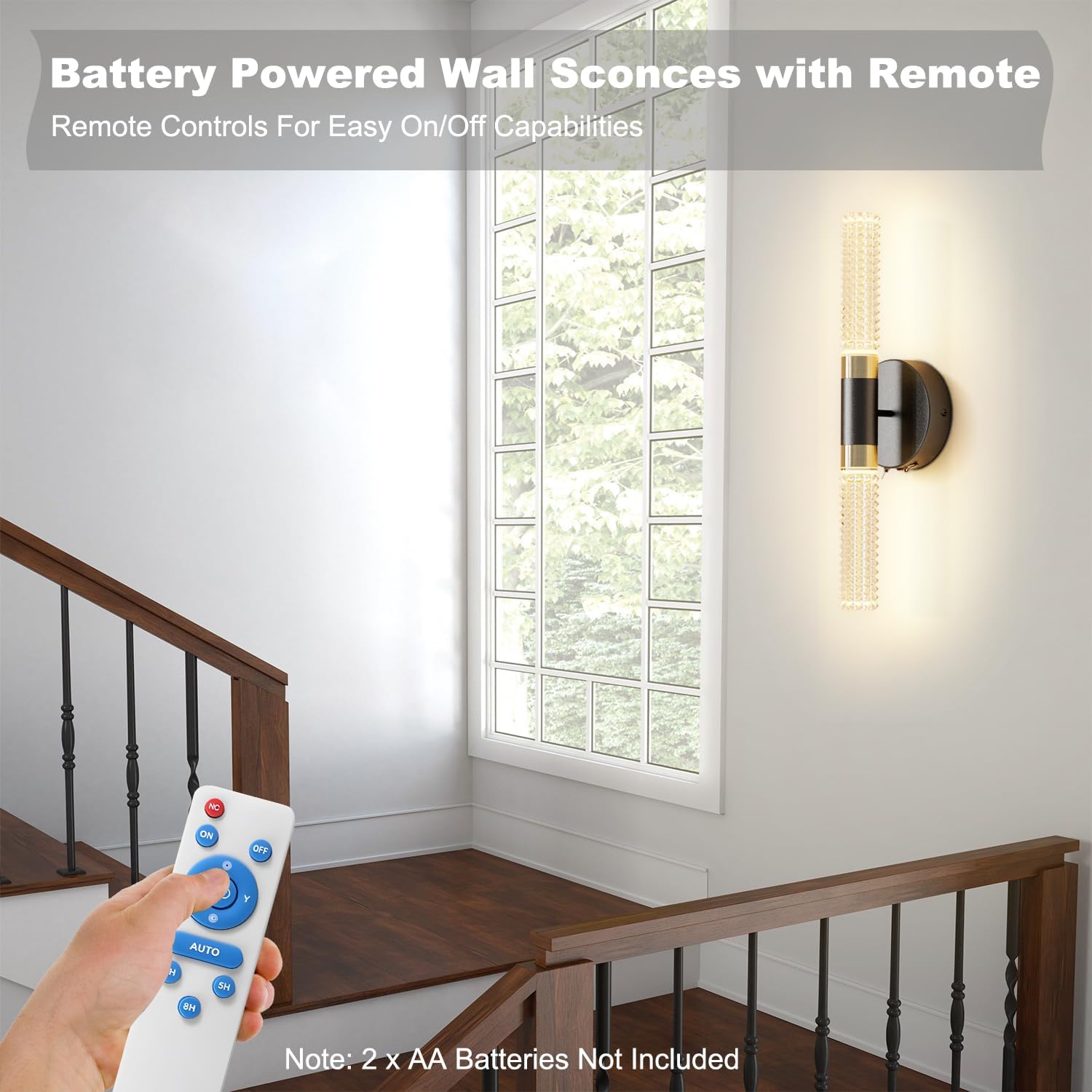 Battery Operated Black Gold Wall Sconces, 10000 mAh Rechargeable Battery Powered Wall Sconce with Remote Control, 16 Inch Non-Hardwired Wireless Crystal Wall Scones for Bedroom, Living Room