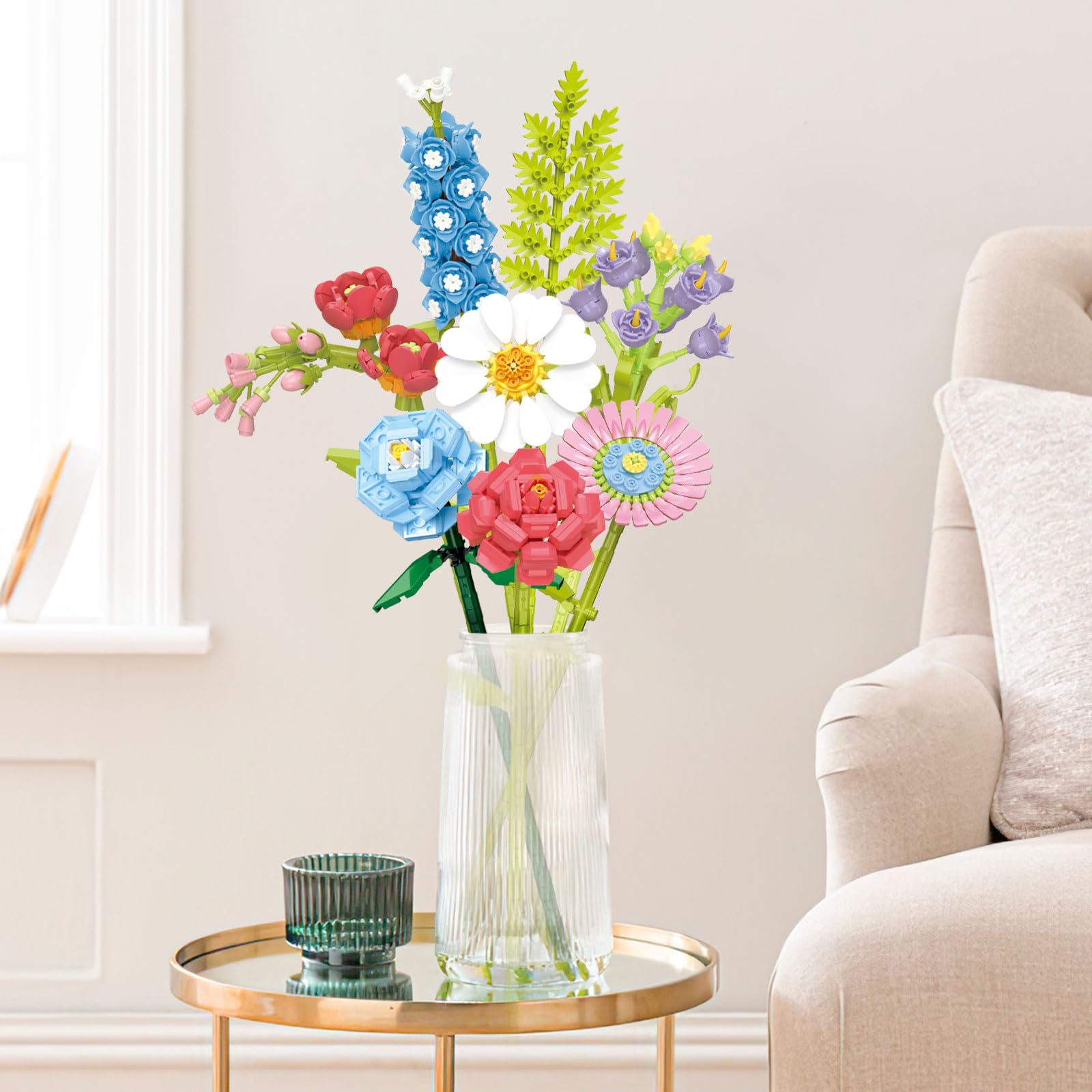 Flower Bouquet Building Blocks With Moving Butterfly & LED Lights - 630 Piece Set