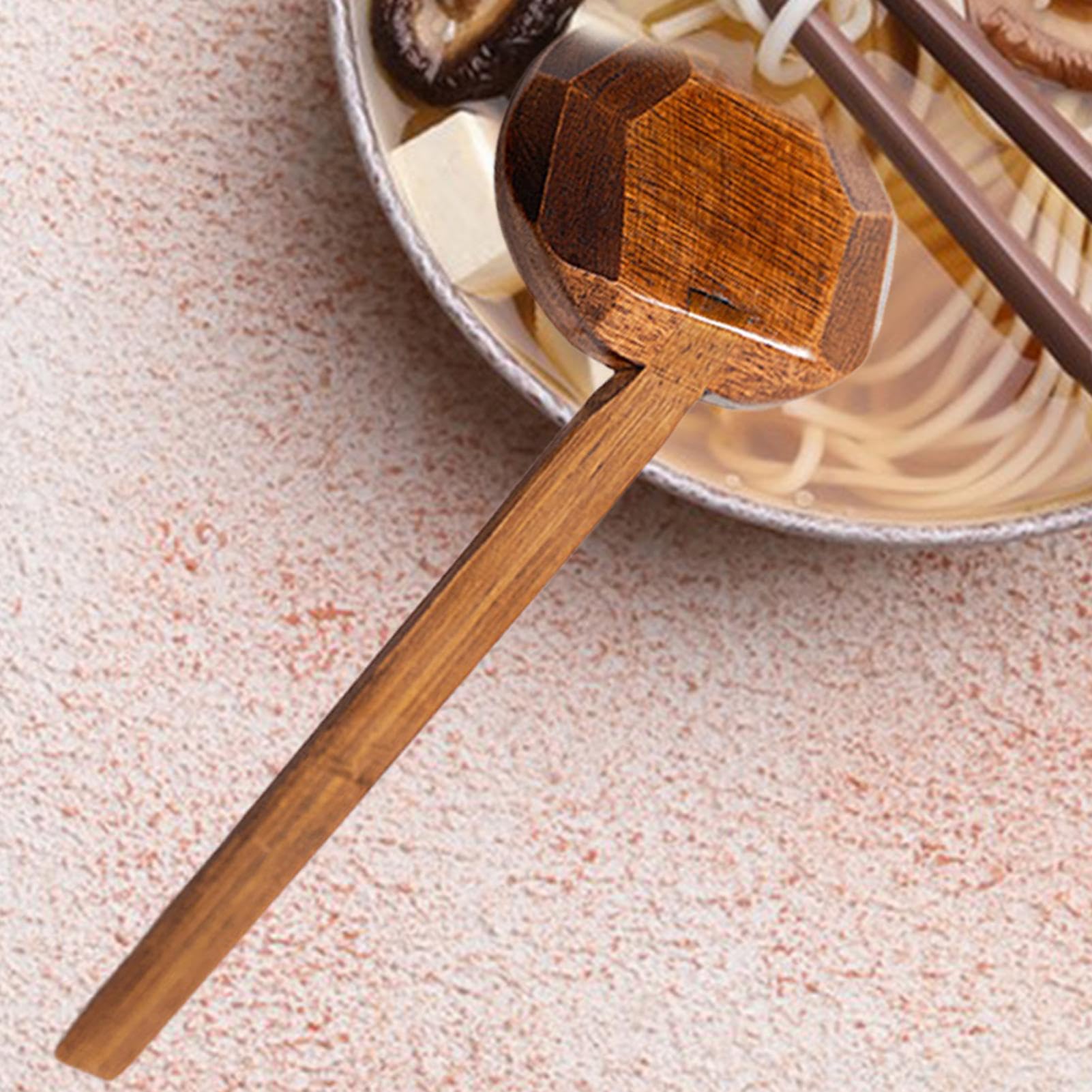 Cucchiaio in legno giapponese – Cucchiaio da portata con manico lungo, mestolo da portata per piatti di pasta e porzioni di brodo, posate con manico comodo, cucchiaio resistente al calore per la