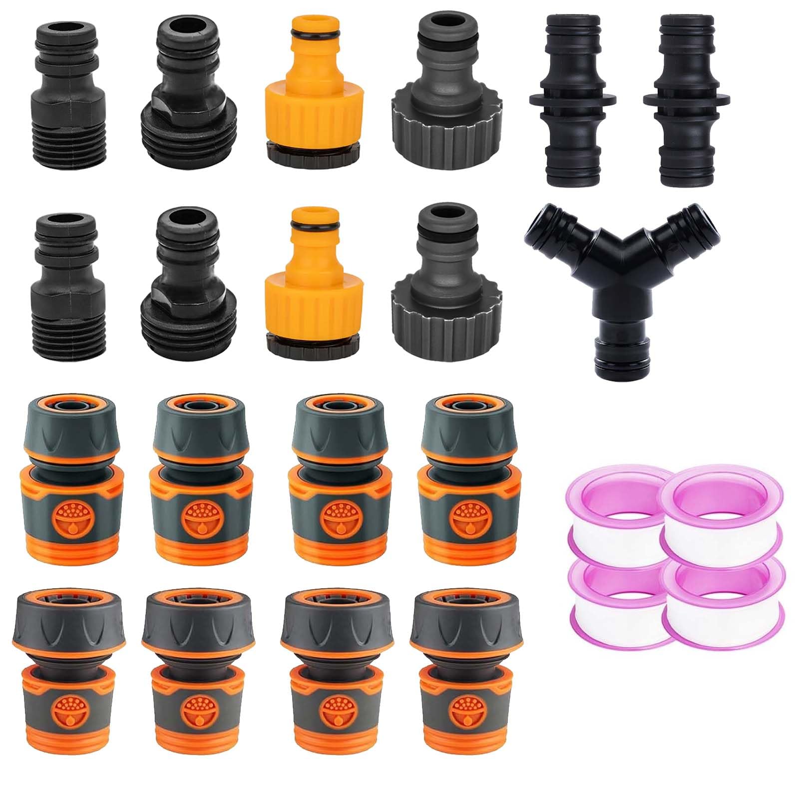 SVOCK 19Pcs Garden Hose Adapter 1in 1/2in 3/4in Set, Hose Pipe Connectors and Fittings Universal Tap Connector for Hose Pipe, Quicks Connect Gardens Hoses Fittings 1/2" 3/4" Hose Pipe Connector