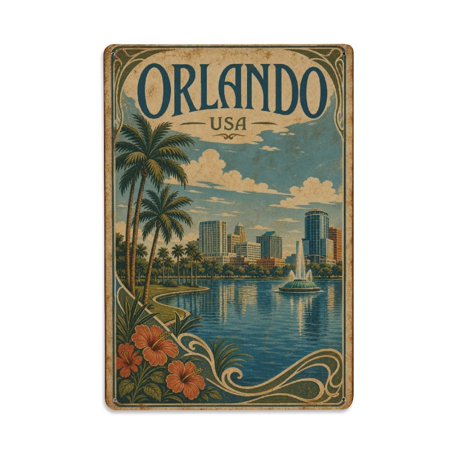 Retro Travel USA Orlando Metal Tin Sign
