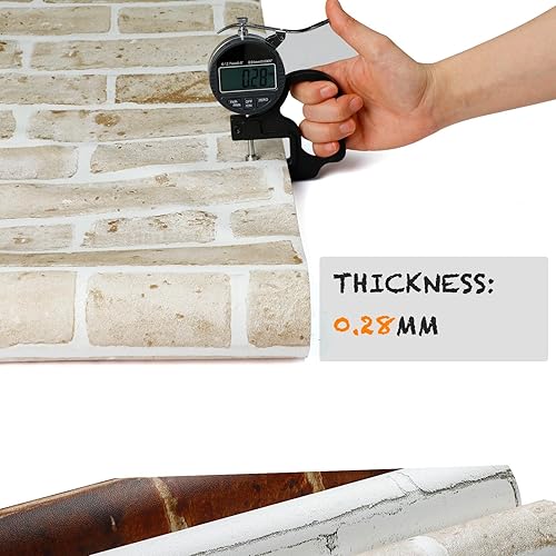 Miniatura 5 de Oxdigi Papel tapiz autoadhesivo con patrón de ladrillo, 17.7 x 393 pulgadas (48.4 pies cuadrados), ladrillo blanco y gris, película autoadhesiva de
