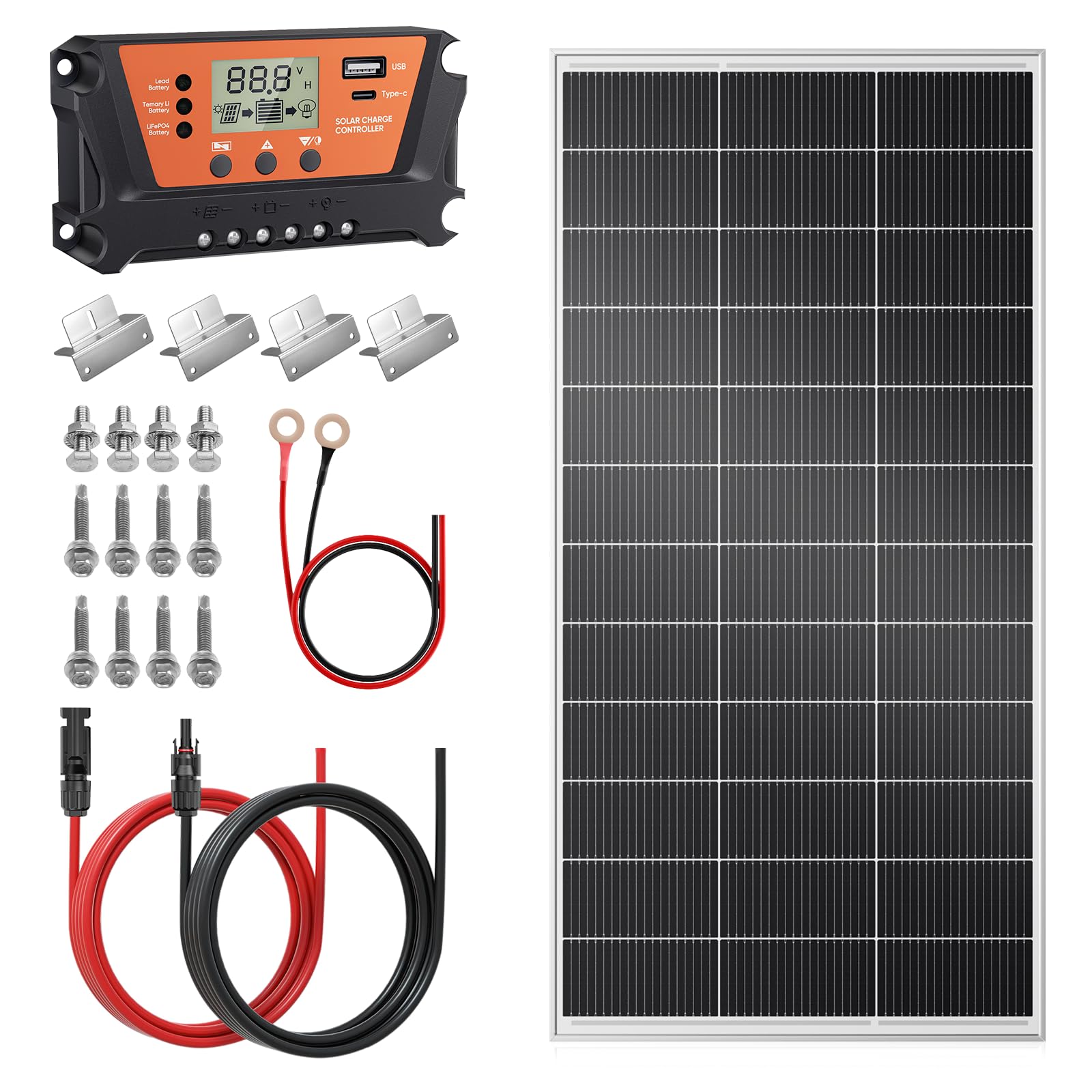 Solar Panel, 200W Black N-Type Monocrystalline Solarpanel, High Efficiency Solar Module (25%) with IP68 Waterproof Rating and MC4 Connectors for Homes, RV, Boat, Off-Grid (200w kit)