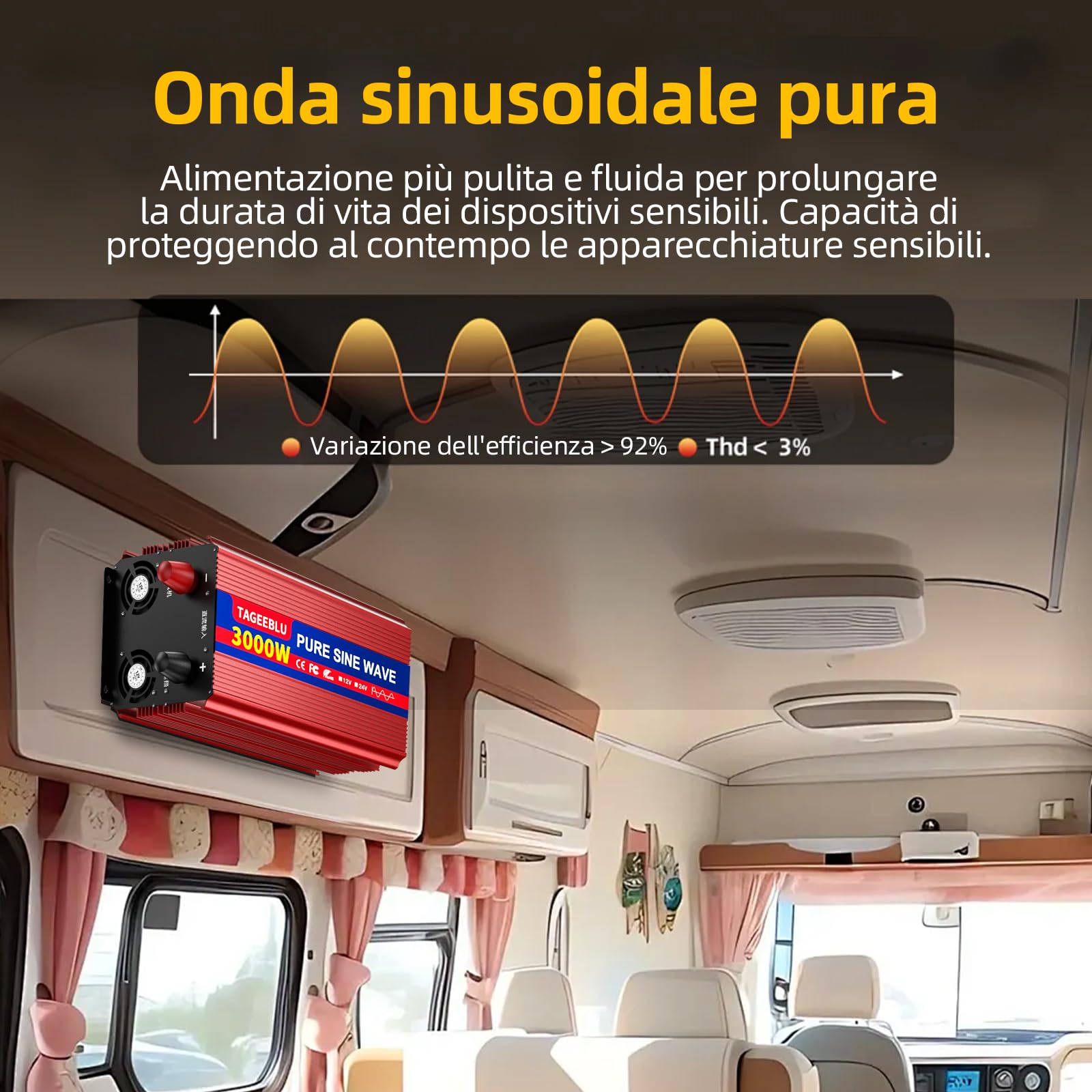 3000w Inverter 12v 220v Onda Pura con Display LCD & EU Presa