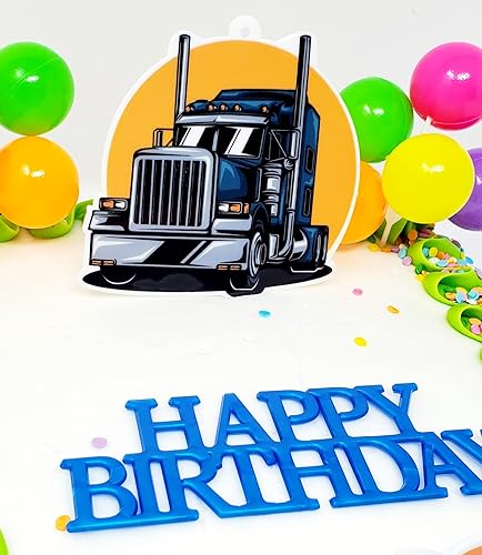 Miniatura 4 de Big Rig 18 Wheeler Hauling - Juego de decoración para pastel de cumpleaños de 7 piezas con temática de motor diésel (diseño único)