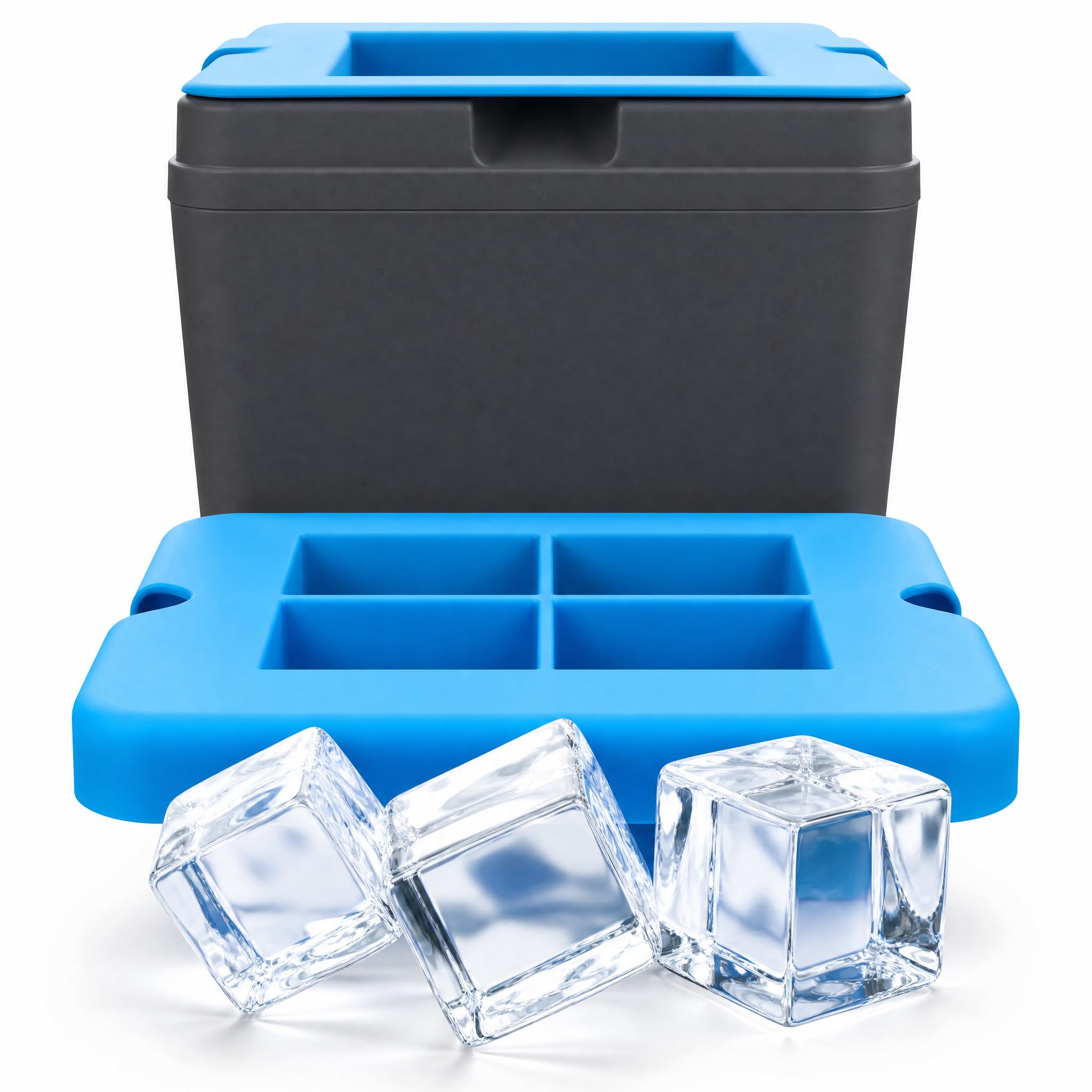 True Cubes Lot de 4 Grands glaçons Transparents de 5,1 x 5,1 x 5,1 cm pour Cocktails et Boissons, Moule en Silicone pour glaçons purs, qualité Barman – Idéal pour accueillir et recevoir, Cadeaux de
