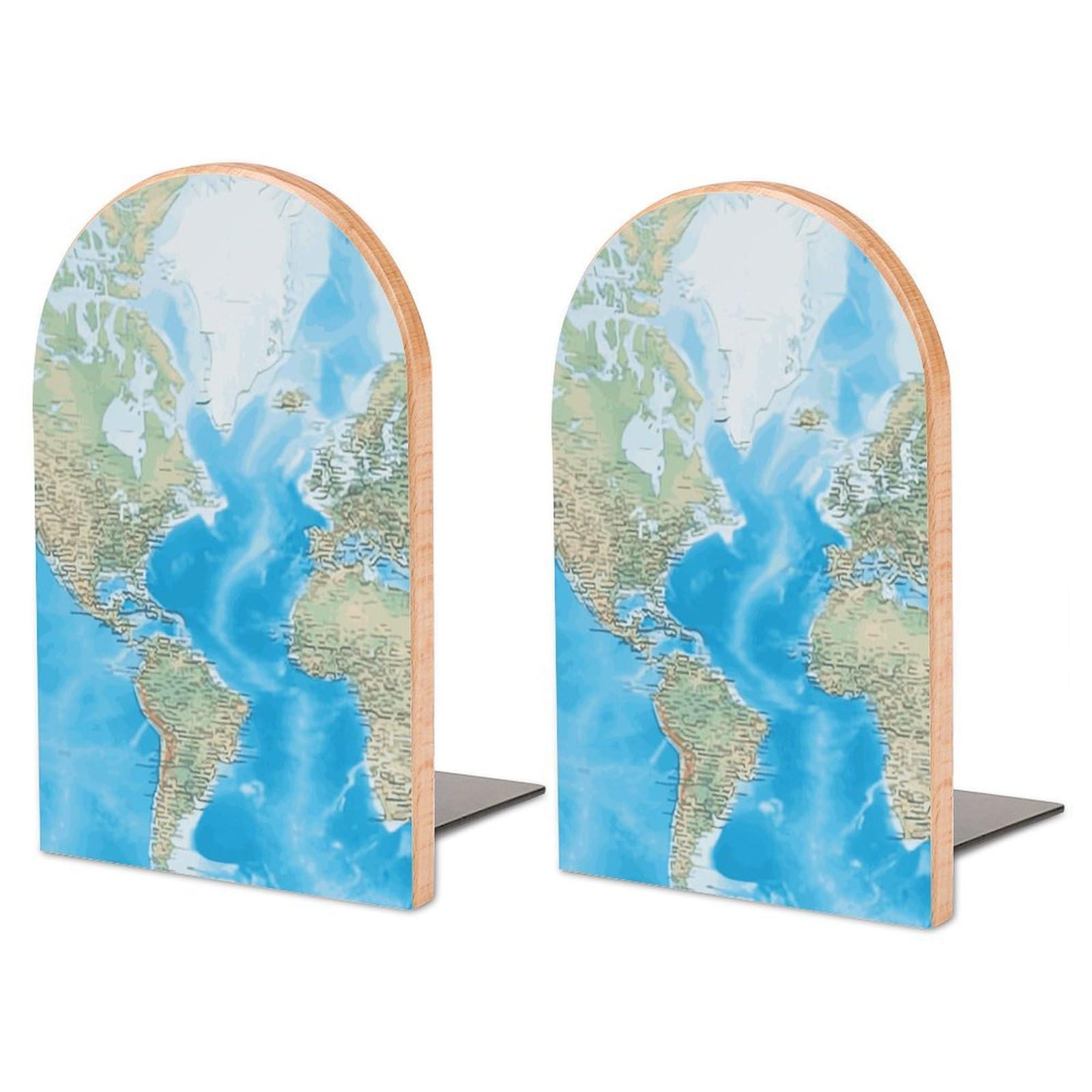 Serre-livres en bois thématique carte du monde, cadeau idéal