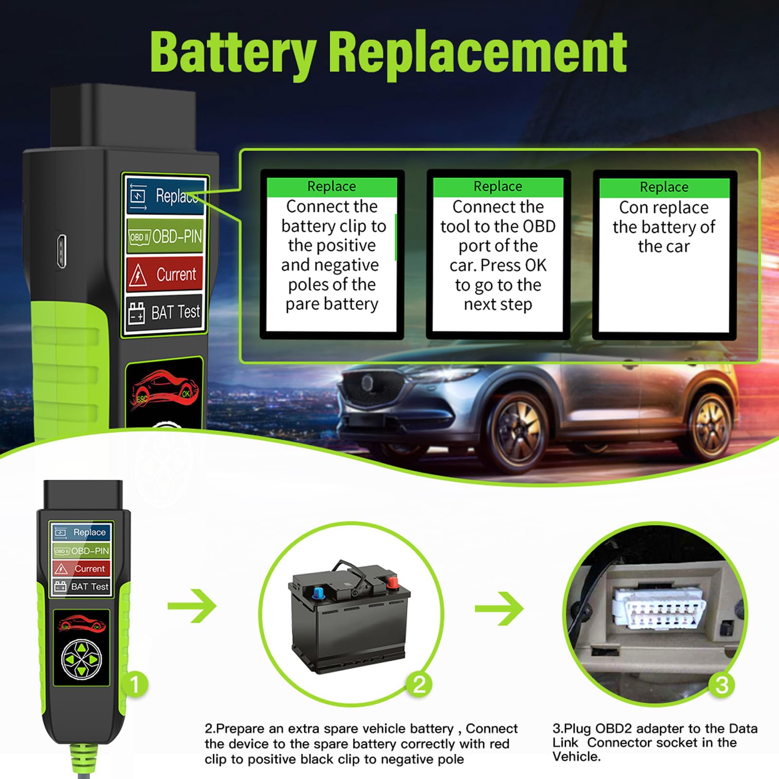 Testeur de batterie de voiture 12 V 20-2000 CCA, analyseur de batterie automobile avec test du système de charge et de démarrage pour AGM, GEL, EFB voiture, camion,