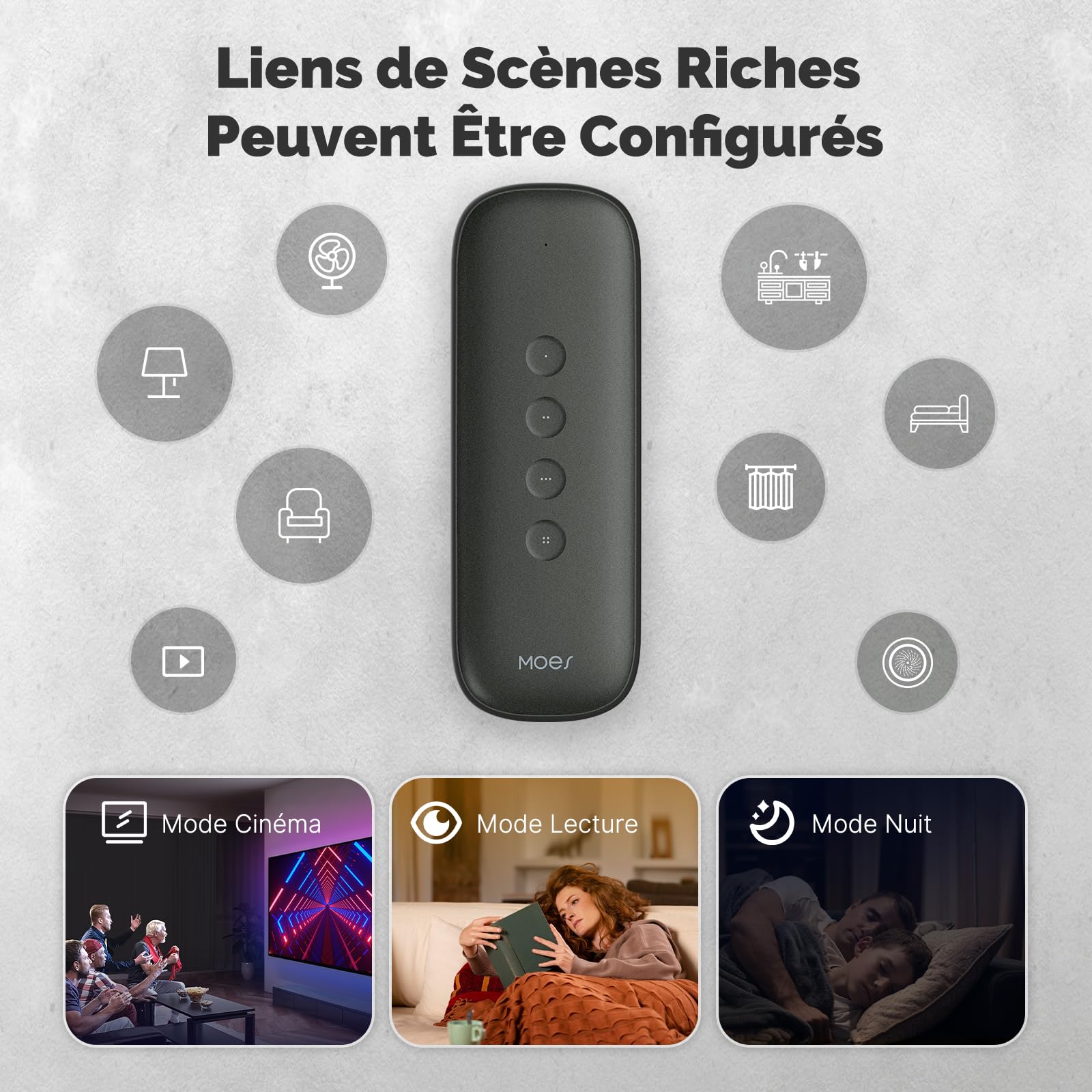 MOES ZigBee Interrupteur Intelligent Commutateur sans Fil | 12 scènes, sans installation, MOES ZigBee Hub nécessaire, télécommande, app Smart Life/Tuya