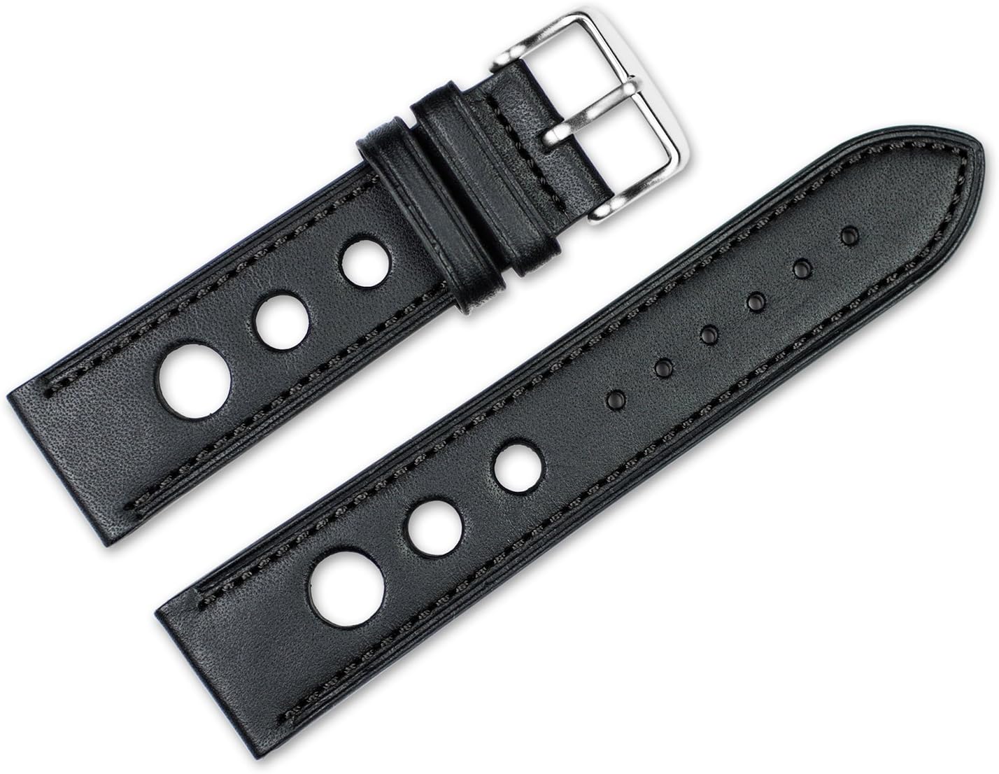 deBeer Leather Watch Band - Leather Grand Prix - Black w/black stitching - 18mm