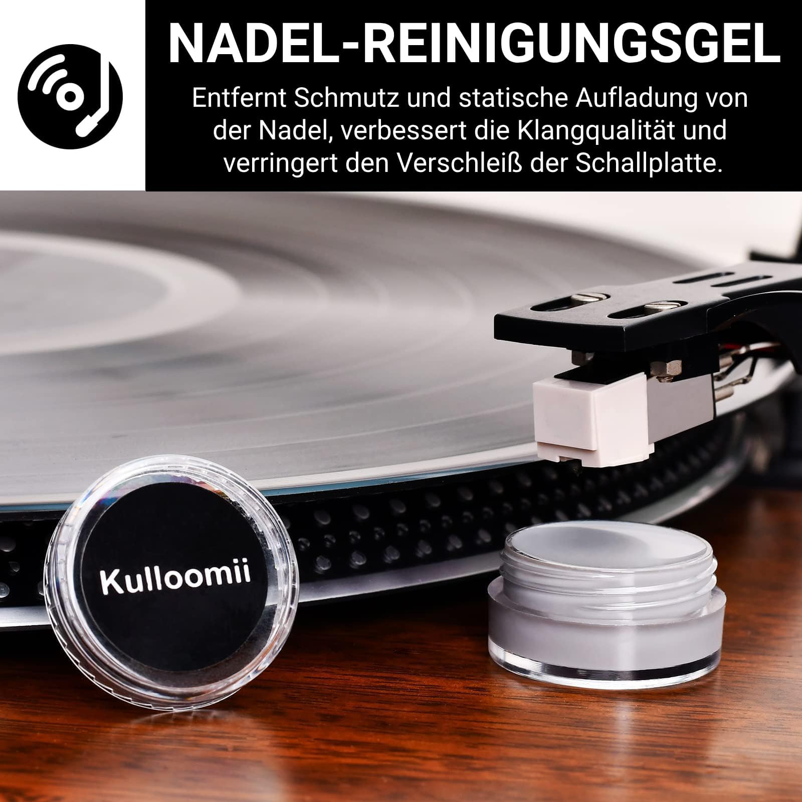 4-IN-1 Reinigungsset für Vinyl Schallplatten - Antistatischer Schallplattenbürste und Samtpolster Burste | LP Schallplatten Reinigung Lösung | Vinyl Bürste Cleaner | Plattenbürste