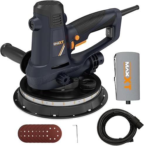 MAXXT Lijadora de mano para paneles de yeso de 810 W, lijadora eléctrica para paredes, lijado en bruto y fino, velocidad variable de 1500-2800 RPM,