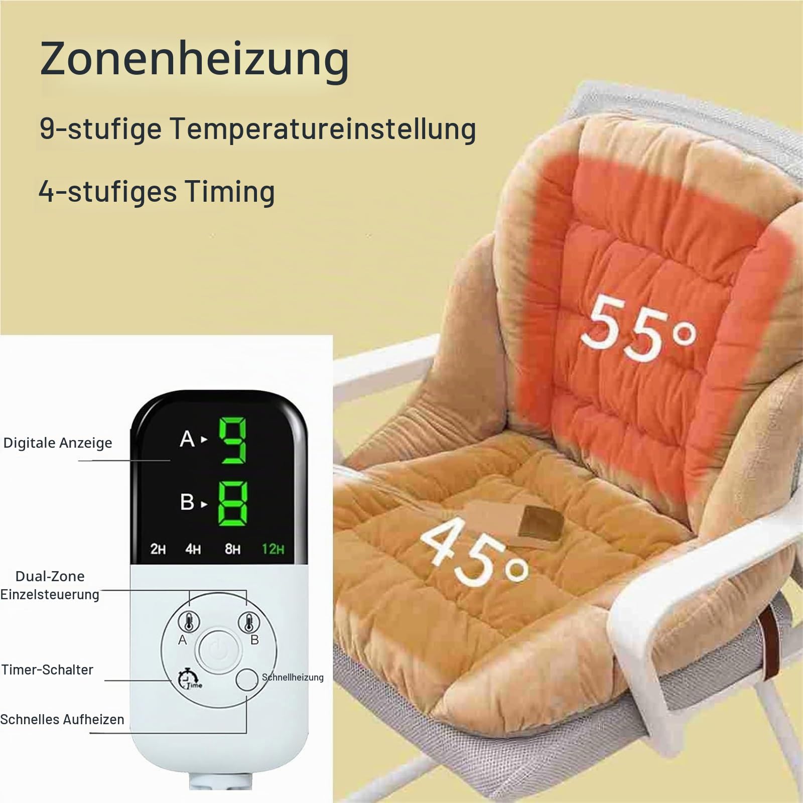 Beheiztes Sitzkissen For Die Gesamte Rückenlehne, 3-stufige Temperaturregelung, Bürostuhl-Sitzkissen For Den Home-Office-Sessel – Elektrisch Beheizt Entspannung Und Komfort(Gray)