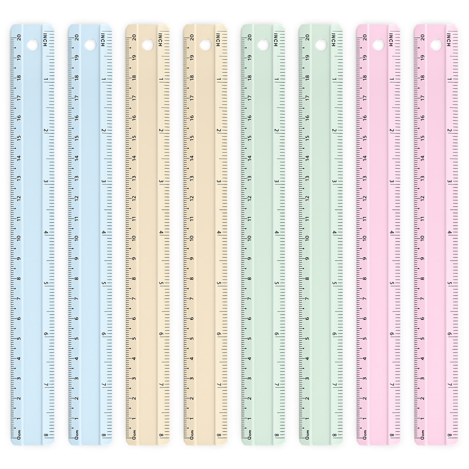 BAYTORY 8 Pcs Metal Rulers, Bulk Morandi Color Ruler, 20 cm/8 inch Aluminum Ruler for School Home Office (20 cm/8 inch)