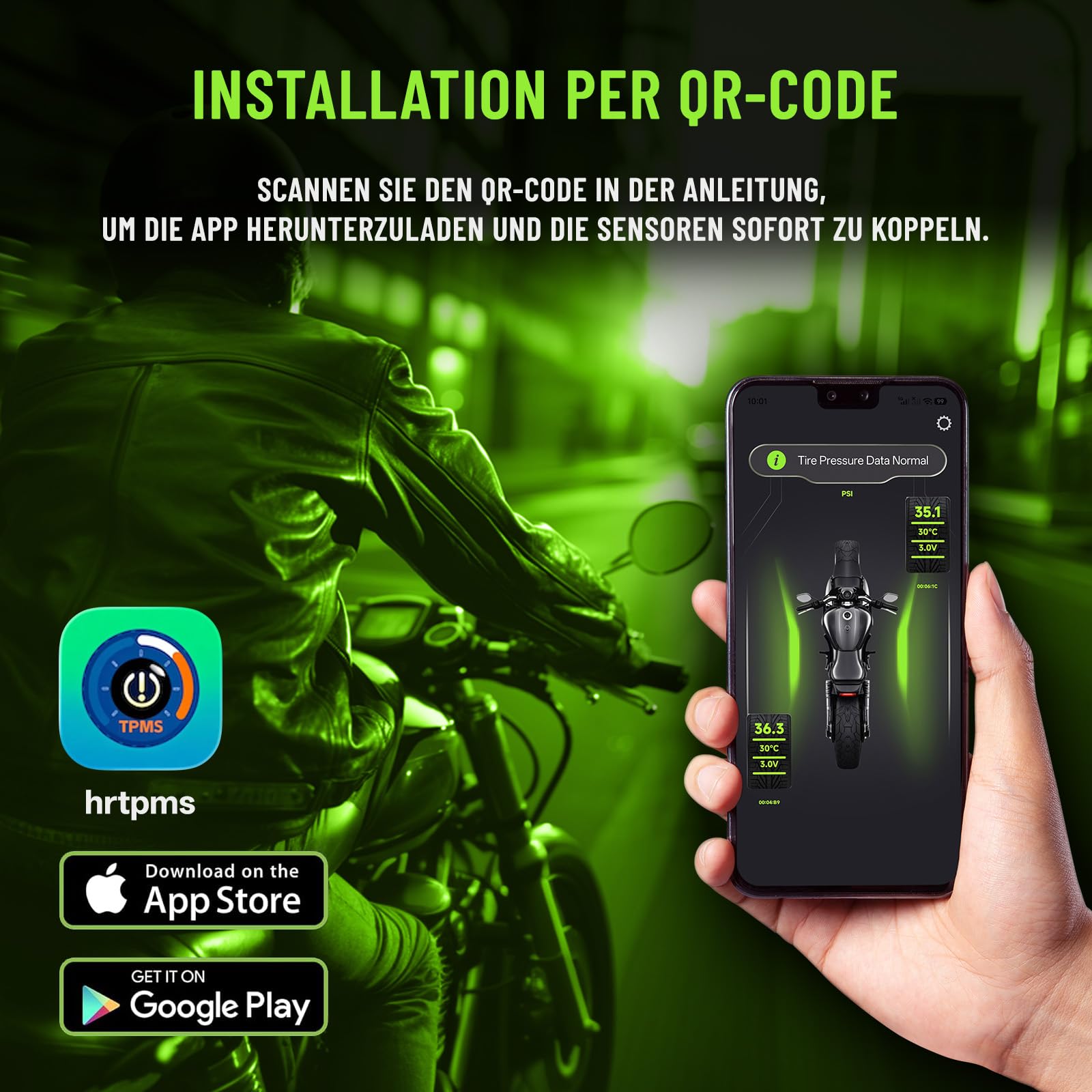 Sistema di controllo della pressione degli pneumatici TPMS per moto, connessione wireless Bluetooth 5.0, visualizzazione della pressione degli pneumatici e della temperatura in tempo reale con allarme