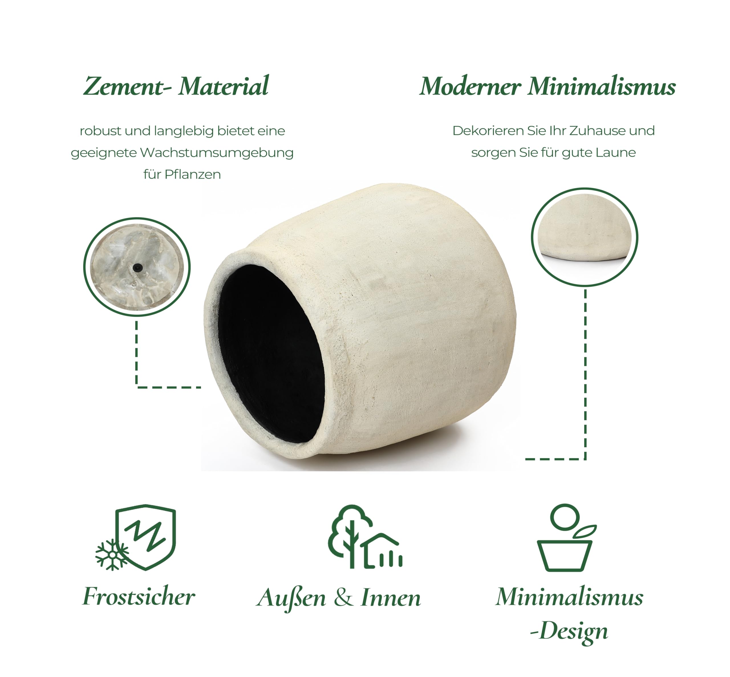 Hometopia Blumentopf Groß, Rund Übertöpfe Betonoptik für Außen & Innen, Massiver Pflanzkübel mit Drainage-Loch ideal für Wohnzimmer, Küche und Balkon (Beige, Ø42xH37 cm)
