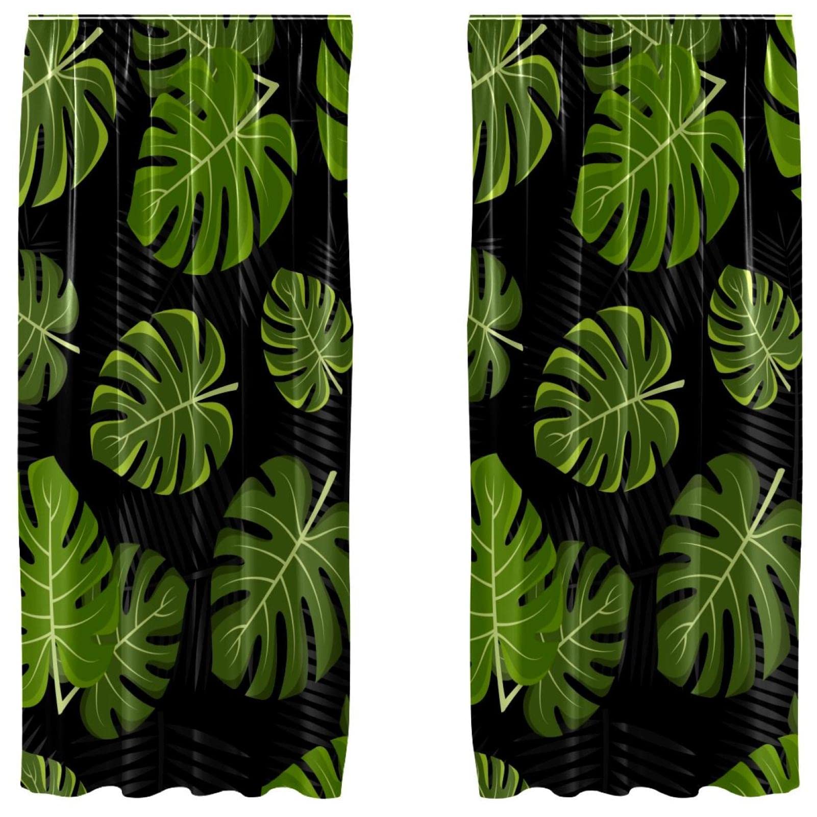 Cortinas opacas de hoja negra tropical 55 x 84 pulgadas para ventanas