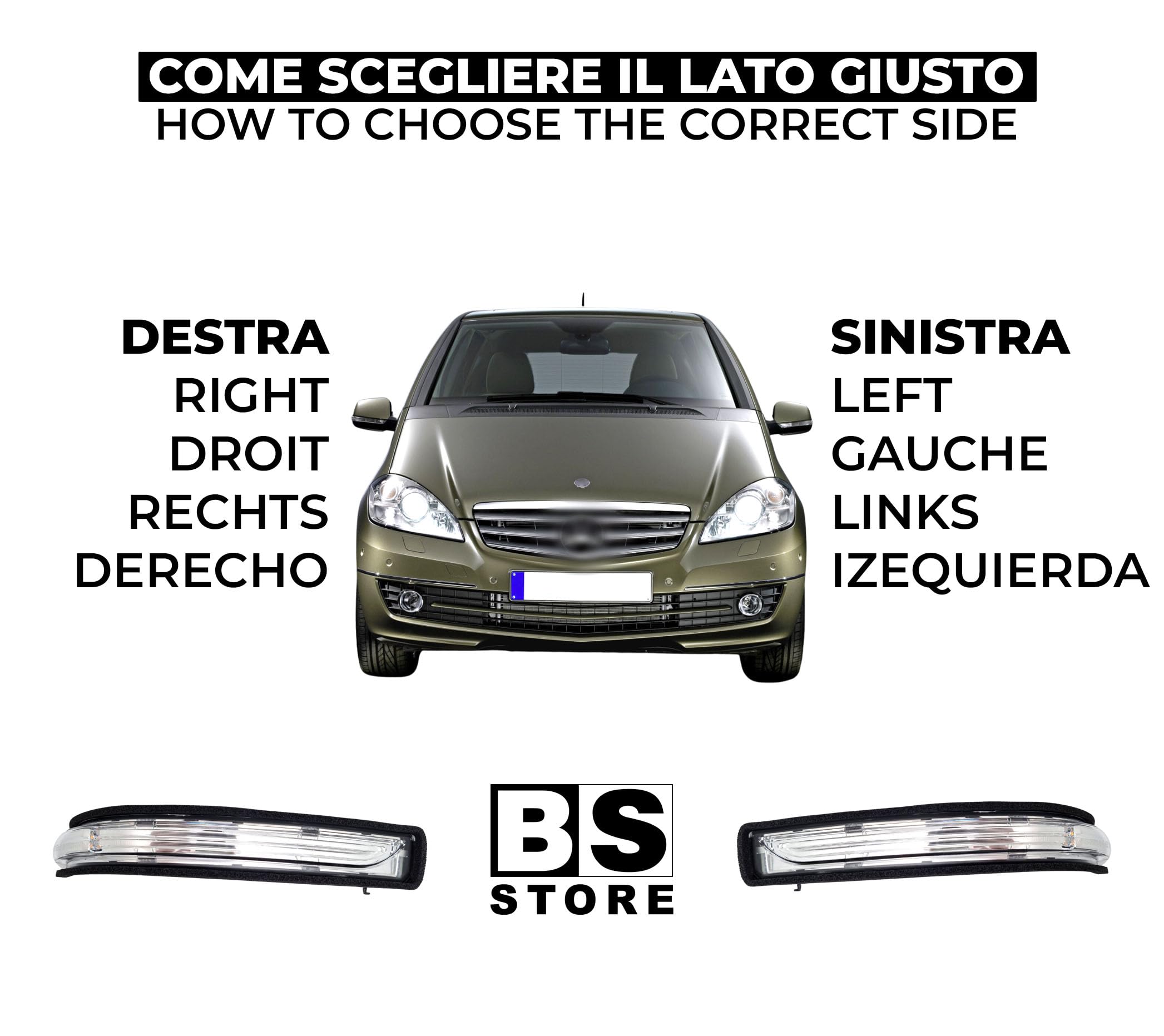 BSSTORE Freccia Specchietto Laterale Indicatore di Direzione LED per CLASSE A W169 2008, CLASSE B W245 2008 (Sinistra - Lato Conducente)