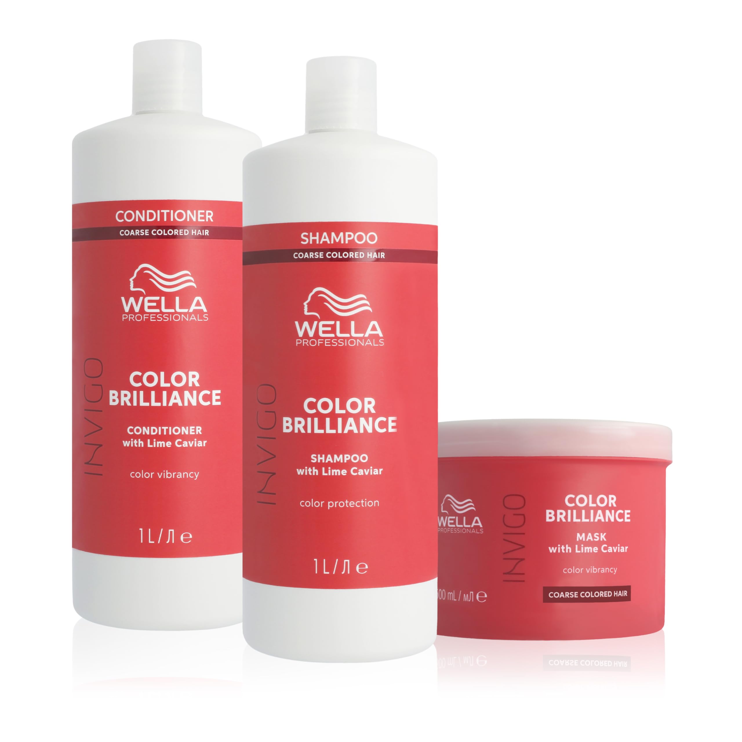 Wella Professionals Shampoing Invigo Color Brilliance pour cheveux colorés et épais, Après-Shampoing et Masque - Maintient l'éclat et la protection de la couleur des cheveux - 1L + 1L + 500ml