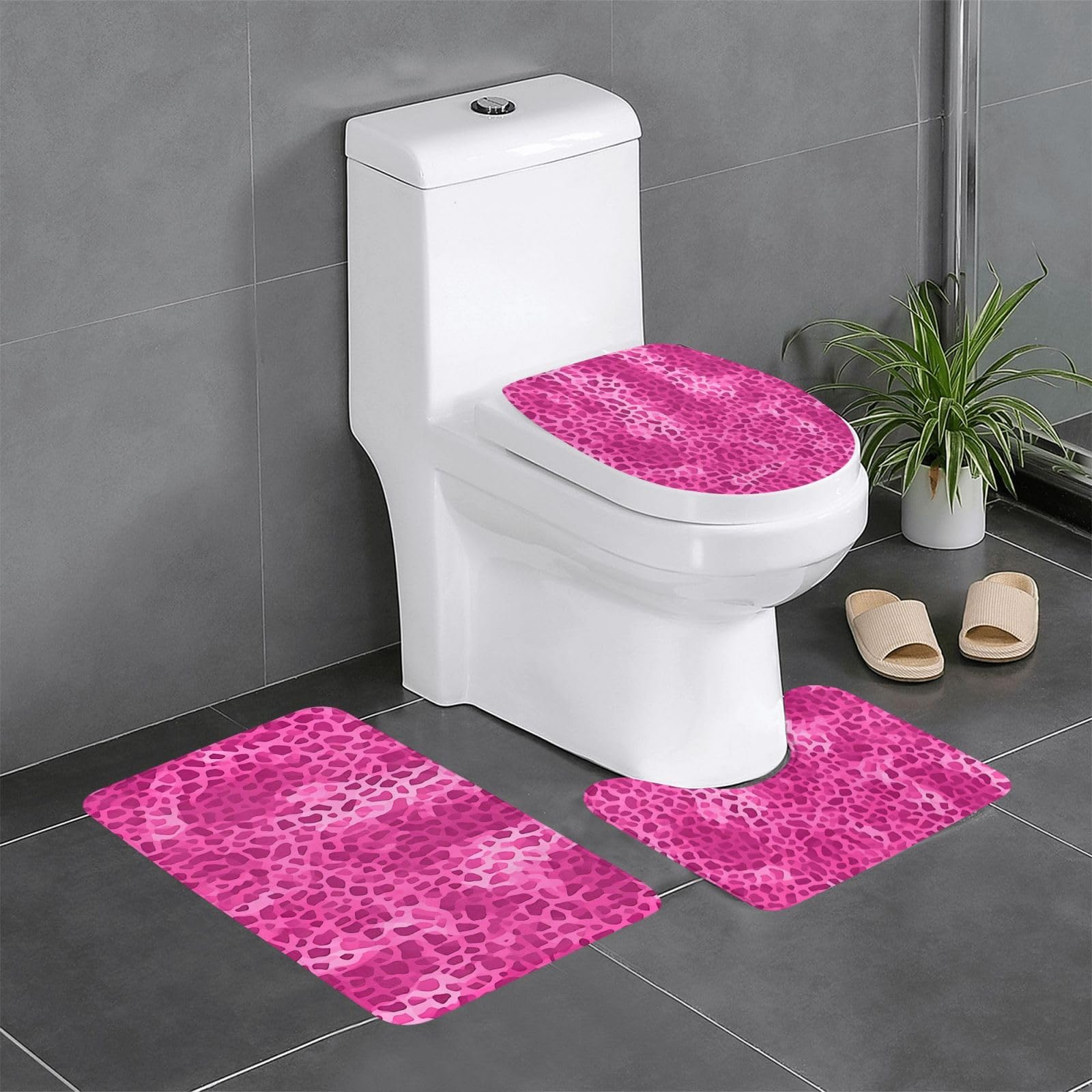 Tapis de salle de bain antidérapants motif girafe rose ensemble rectangulaire et ovale