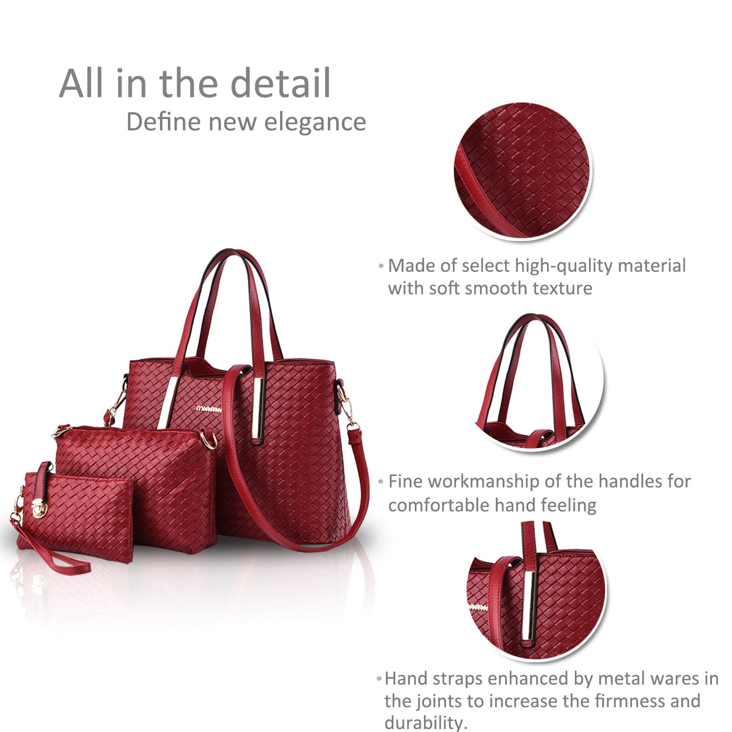 NICOLE&DORIS Fashion Handbag Crossbody Shoulder Bag Purse 3pcs Bag Tote Soft PU Leather