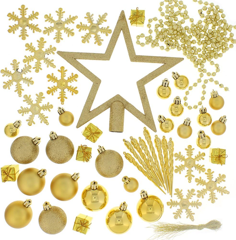 Festive 74 Piece Assorted Christmas Ornament Set, Gold Home & Kitchen