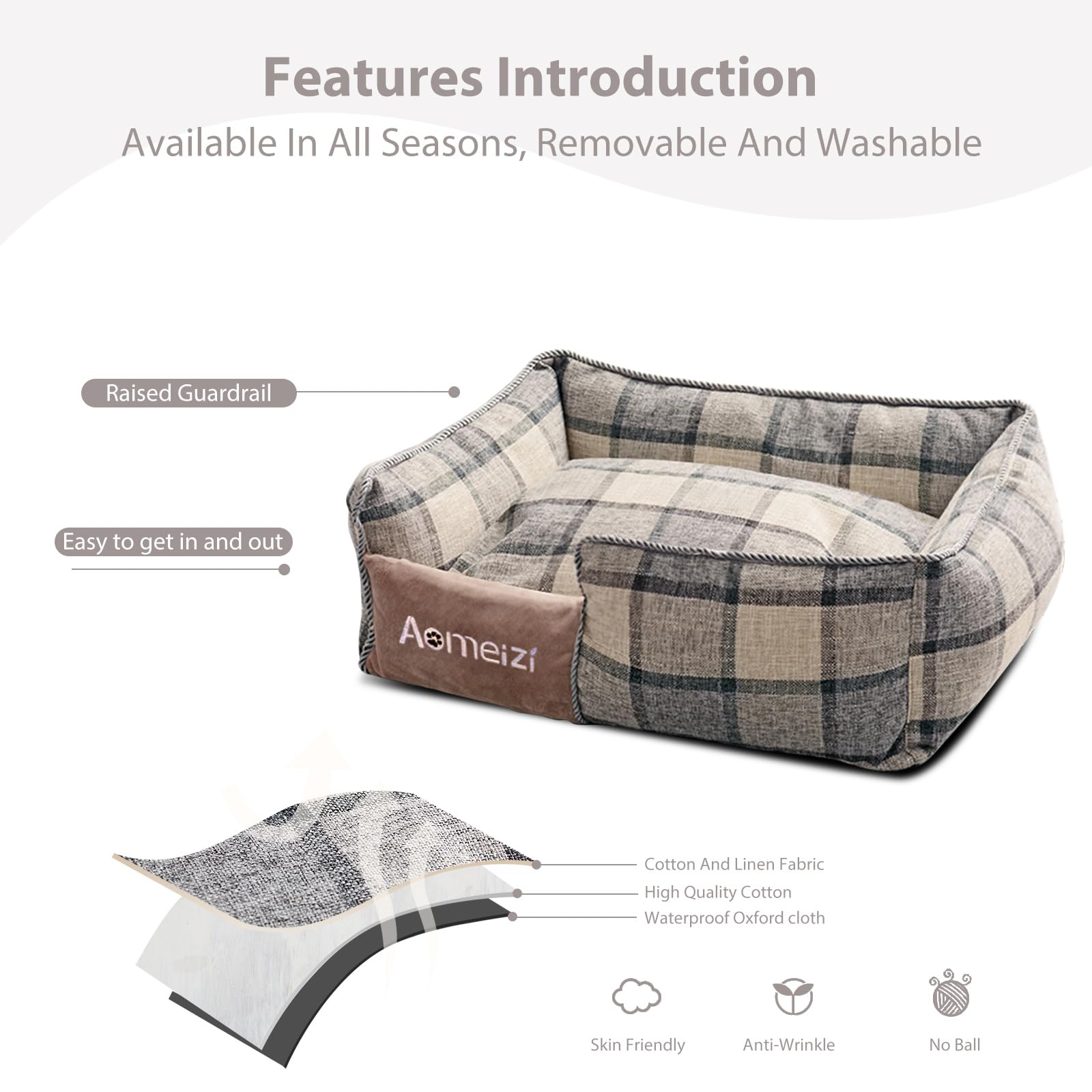 PETCUTE Cama Perro Grandes,Camas para Perros con Funda Desenfundable y Lavable,Sofá Camas para Mascotas con Parte Inferior Antideslizante,Cama Rectangular para Perros Pequeños y Medianos,Gris,XL