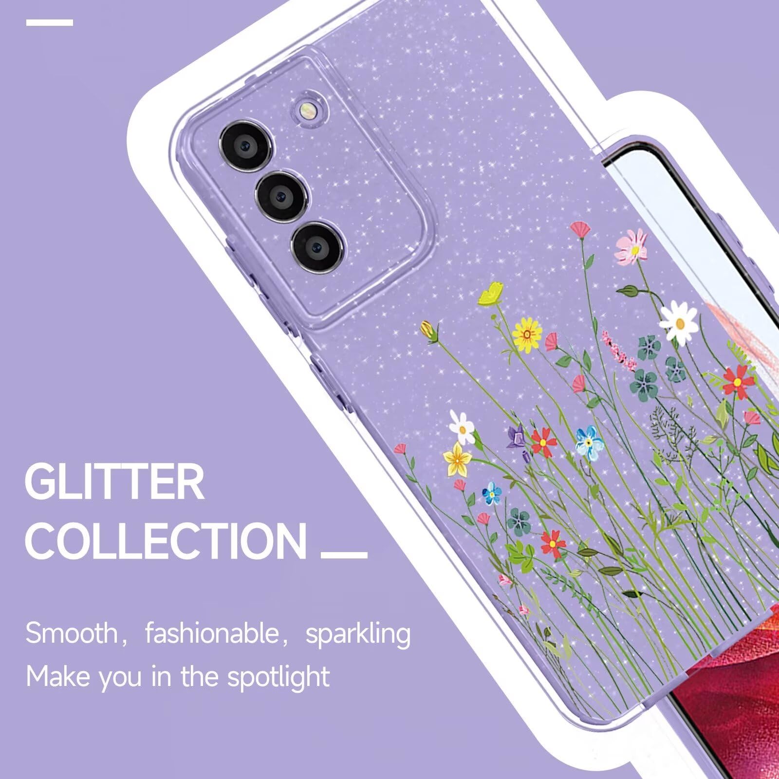 Custodia Per Xiaomi Redmi Note 11S 4G / Note 11 4G Con Glitter E Fiori – Cover Morbida In TPU – Design Brillantini Per Donne E Ragazze – Colore Verde - 3