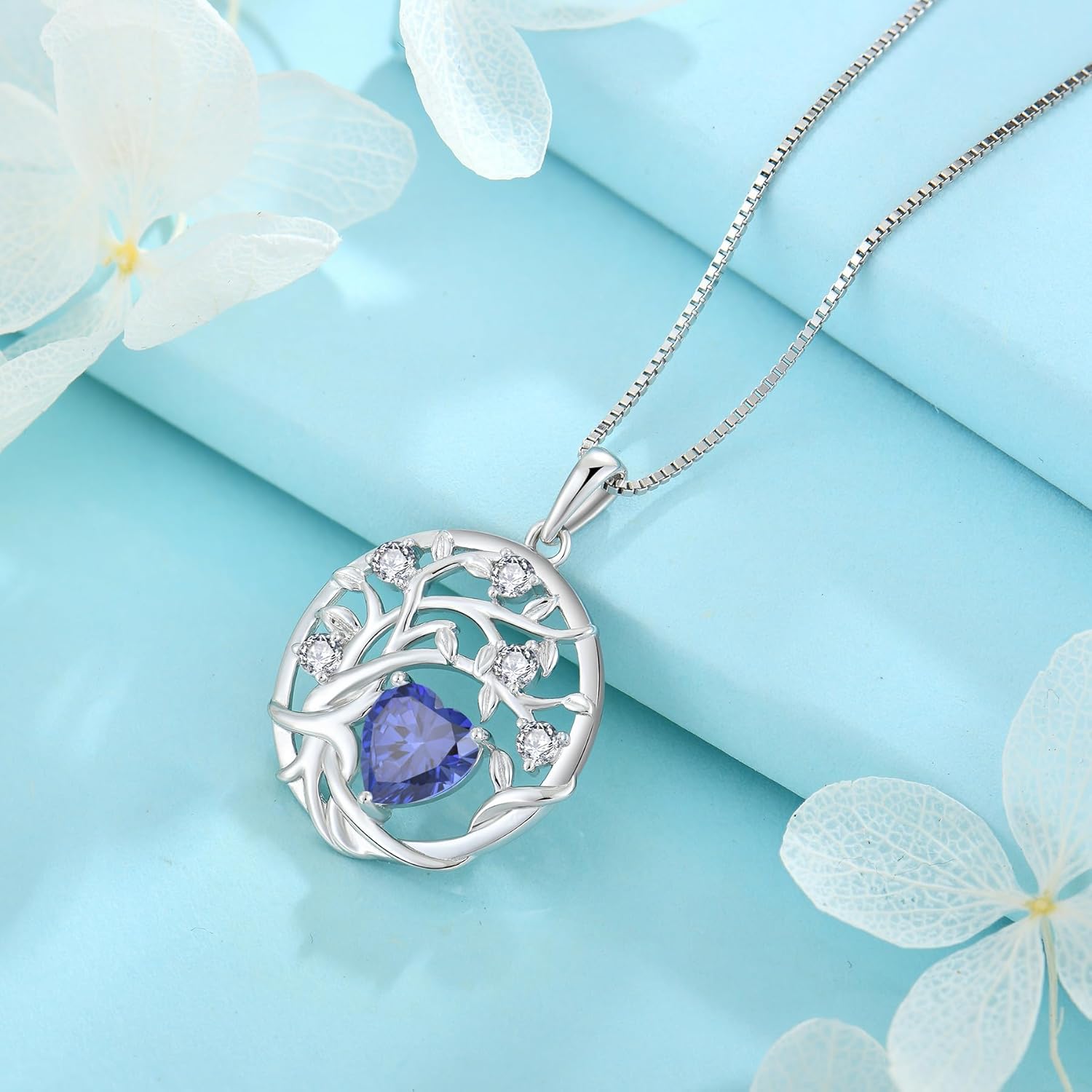 FJ Tree of Life Necklace 925 Sterling Silver Family Tree Pendant Necklace Birthstone Jewelry for Women - Image 4