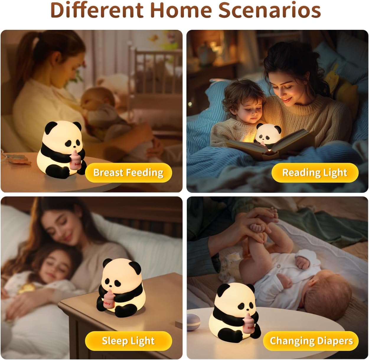 Pak Cute Panda Night Light, Dimmable Touch Control Night Light for Baby, Silicone Squishy Night Lamp, 7 Colors Rechargeable Desktop Light, Bunny Alarm Clock, Gift for Kids Girls Boys, Lovers