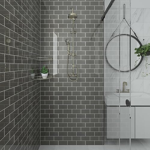 Vista 69 de Lovdeco Azulejo de cristal de metro, 3 x 6 pulgadas, 4 pies cuadrados, vidrio verde azulado oscuro para pared de baño y cocina, paquete de 32