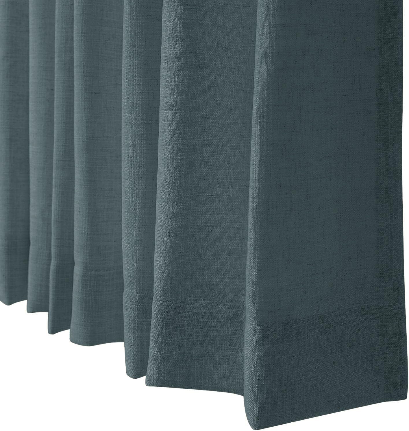 Linen Curtain, 108 Inches Long Solid Room Darkening Rod Pocket Single Curtain Panel, Everglade Teal (2 Panels, 100Wx108L)