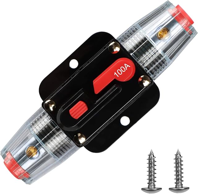 DC 12V-48V 10A-150A Car Audio Inline Circuit Breaker with Manual Reset Auto Circuit Breaker Fuse Holder Inverter for Car Audio Stereo RV Marine Boat Truck Home Solar Inverter System Protection (100A)