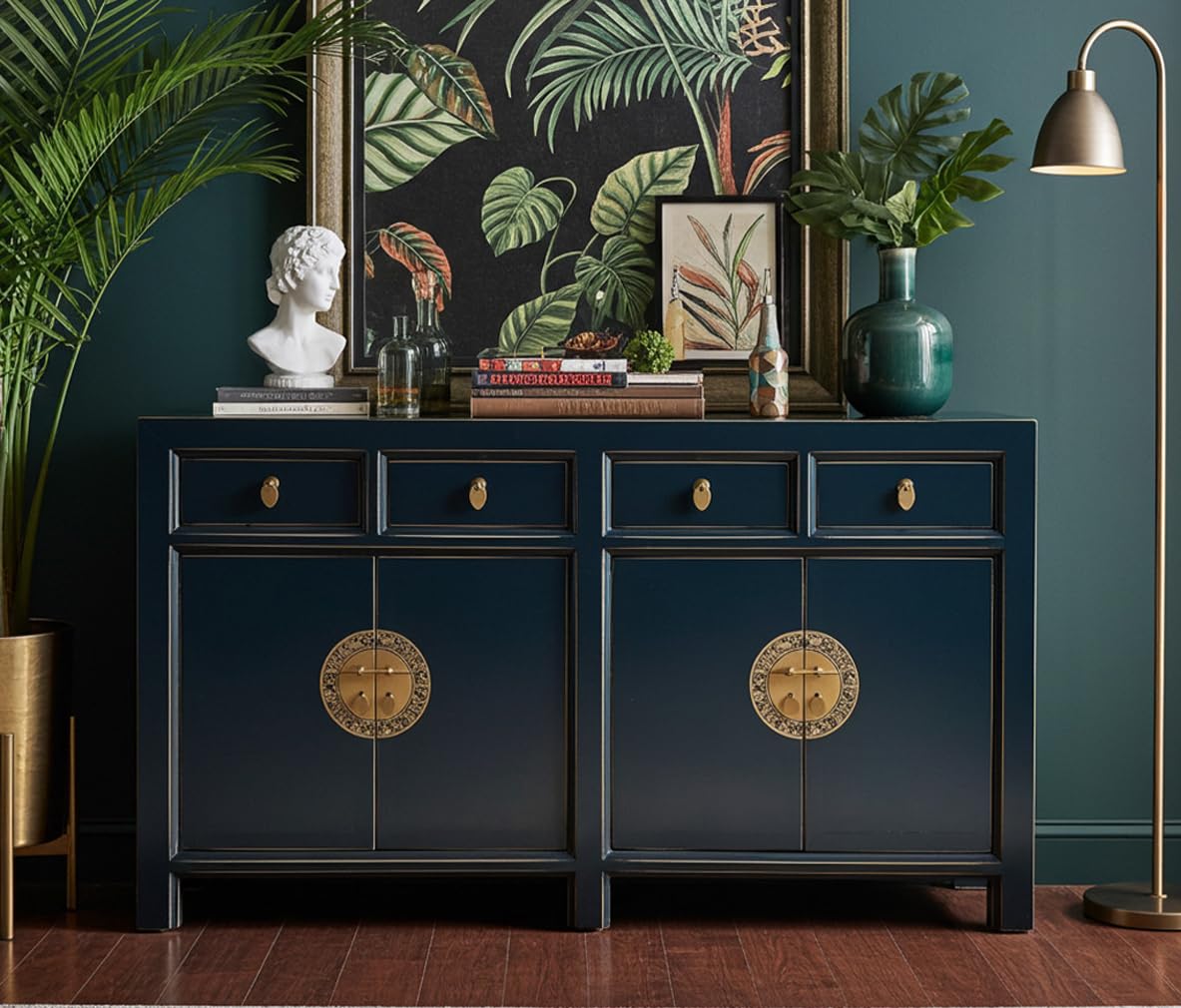 Chińskie meble azjatyckie komoda kredens szafka bufet szafka weselna vintage styl kolonialny styl Shabby Chic (Midnight-Blue)