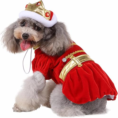Miniatura 5 de Yoption Disfraz de perro King para perro y gato con corona, disfraz divertido de terciopelo para Halloween, Navidad, cosplay, sudadera con capucha