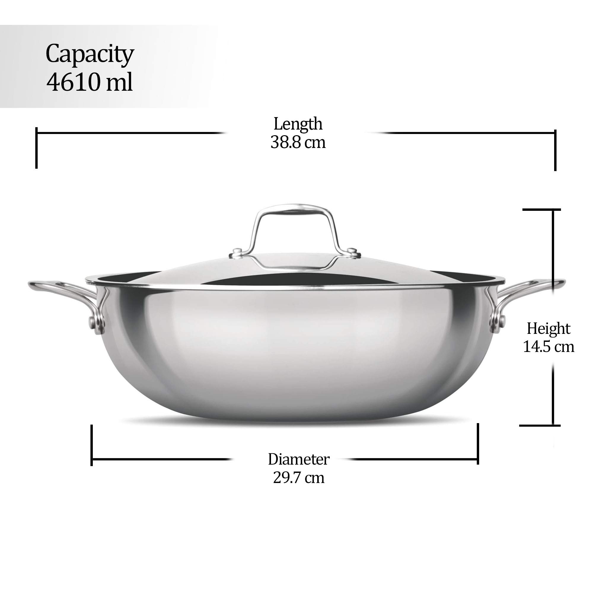 MILTON Pro Cook Induction Cookware & Gas Stove Friendly Triply Stainless Steel Kadhai with Lid 28 cm, 4.6 Litre | 3 Layer Stainless Steel Cookware Triply Kadai | Less Oil Healthy Cooking | 3Y Warranty 4