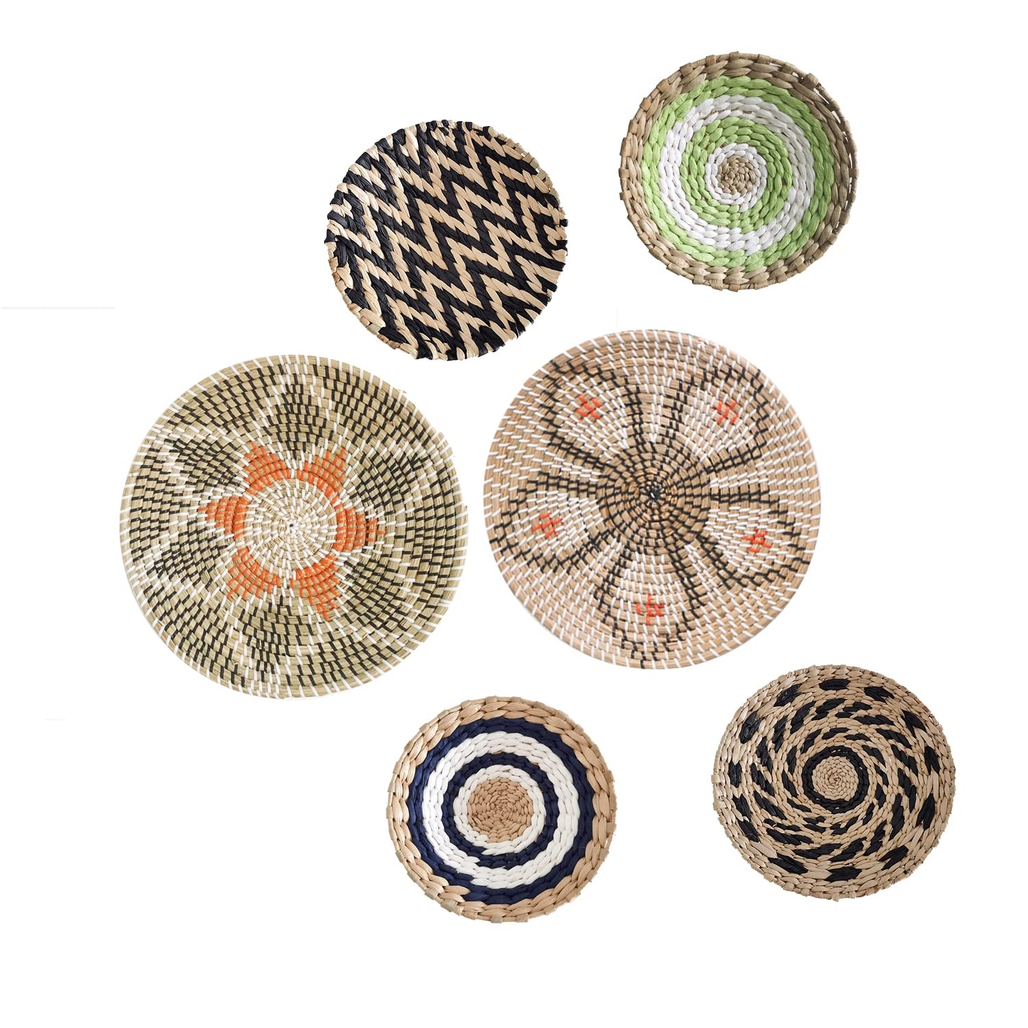 6 Paniers En Osier Boho à Accrocher - Décoration Murale Naturelle En Jonc De Mer Tissé Main - 100% Fibre Naturelle