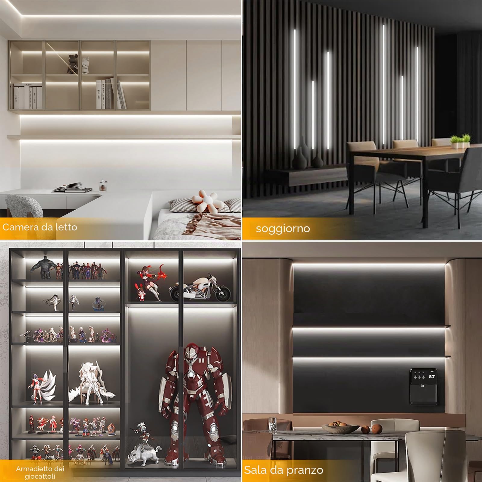 LRGBST 12V COB LED strisce, 6 rulli 3M Bianco LED strisce with Touch and Hand Sweep Switch per armadio, cucine, vetrine, scaffali, scaffali, pannelli acustici illuminazione