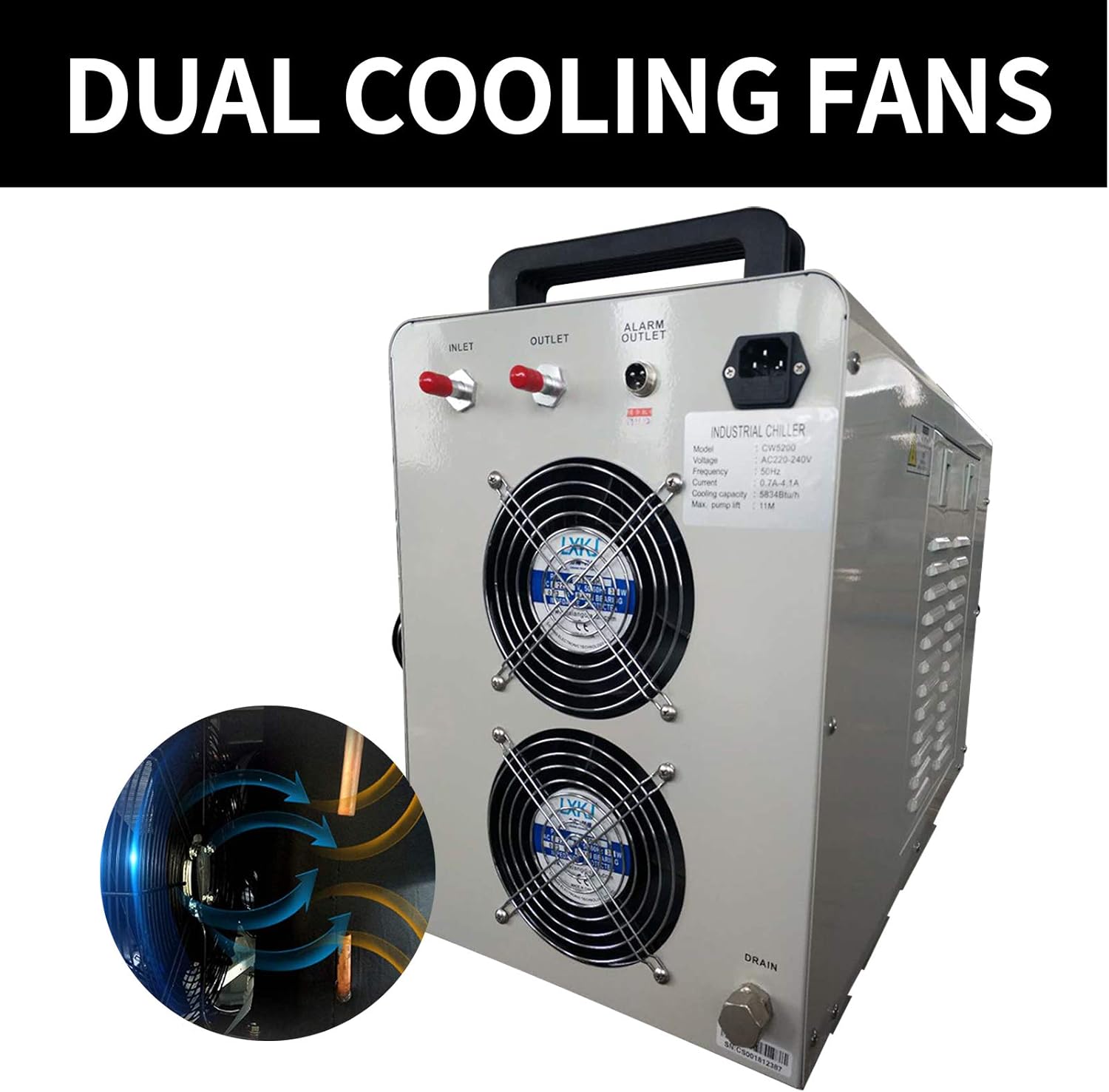 YUEWO CW5200 110V Industrial Water Chiller 10L Capacity Water Cooler Machine for Still Water Distiller Wine Making Kit