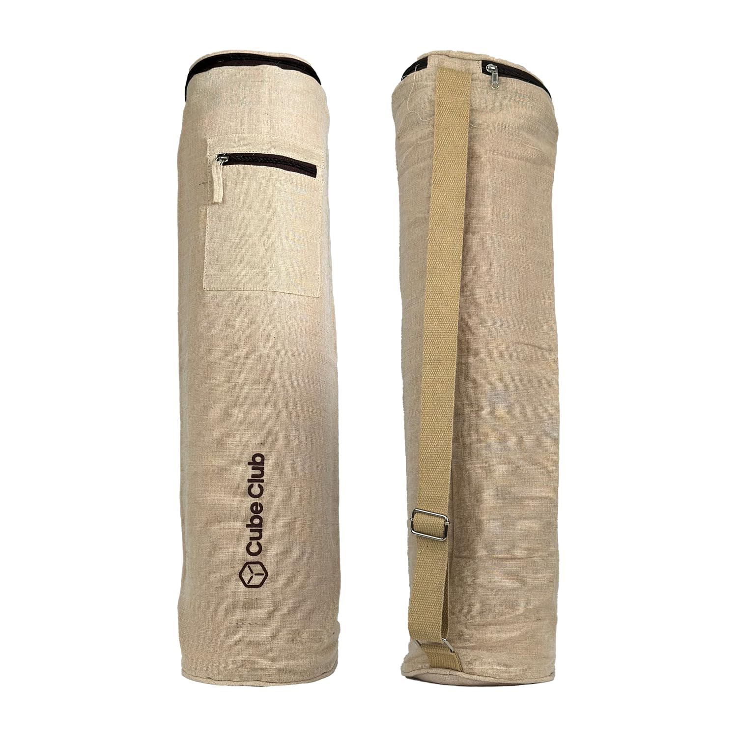 The Cube Club Premium Yoga Mat Carry Bag Porable Multi Functional Storage Pockets with Full Easy Access Zip & Adjustable Shoulder Strap (Beige & Brown)-picture-11